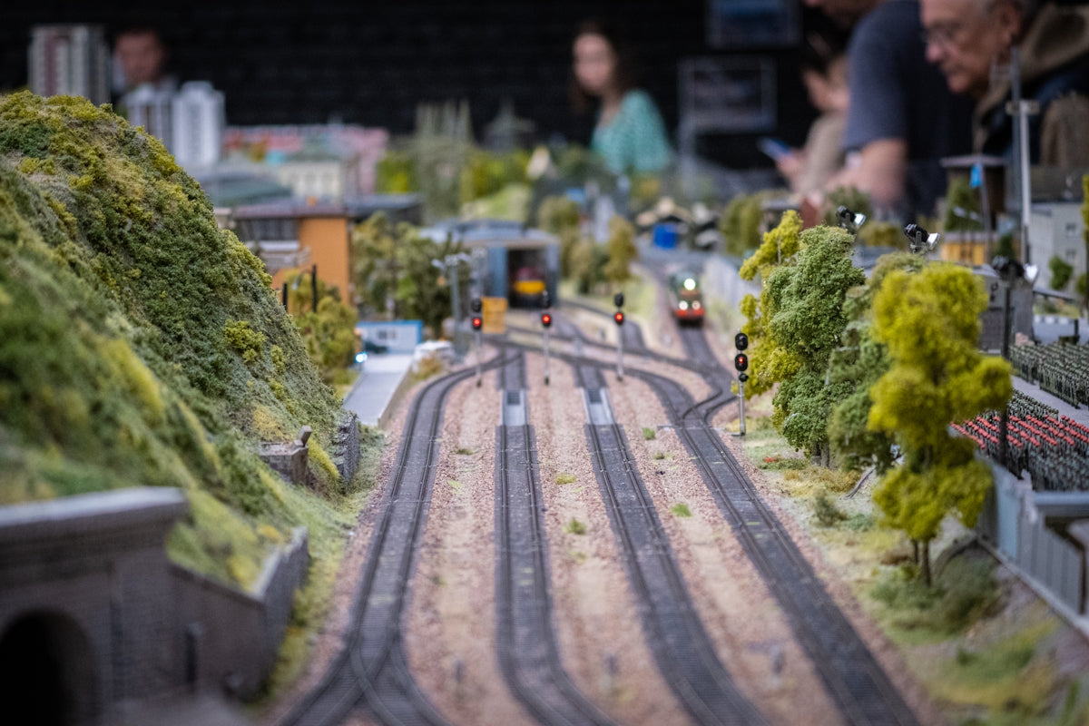a model train set up on a model track