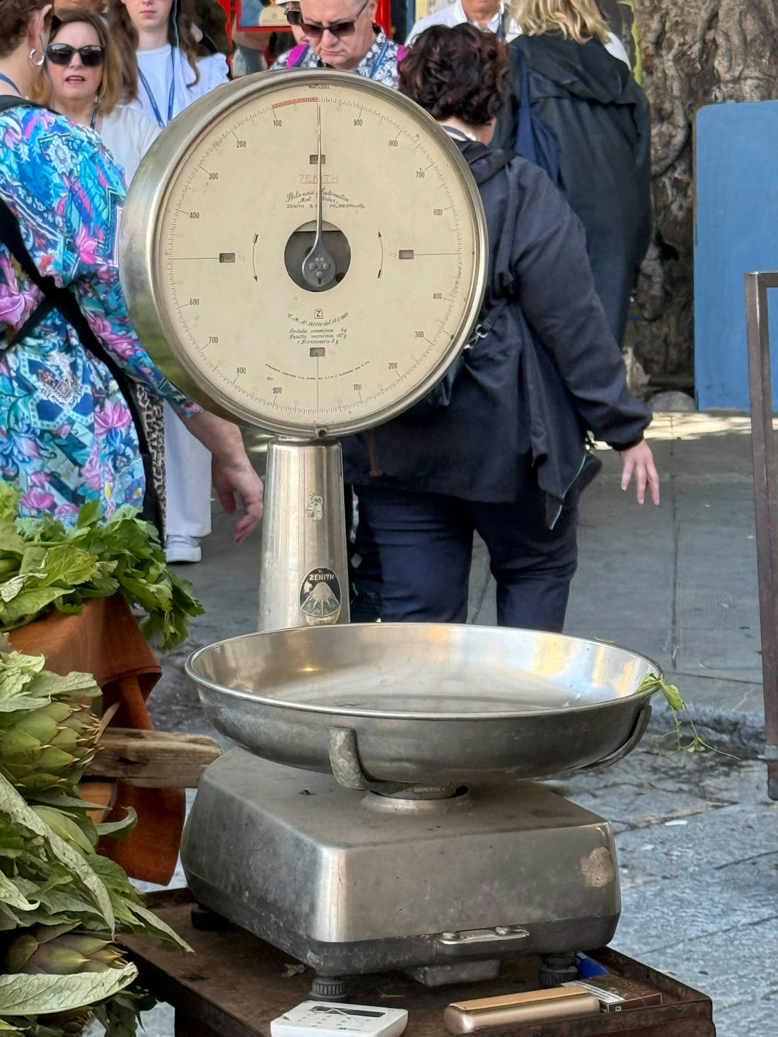 Vintage scale at an outdoor market