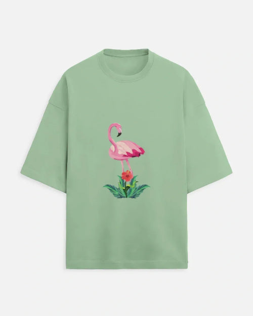 Exquisite Flamingo Affection Oversized Tee - Urban Theory