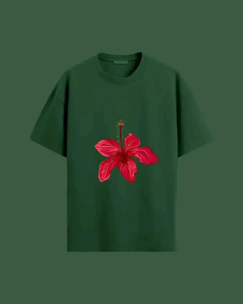 Oversized Red Hibiscus Tee for Confident Look