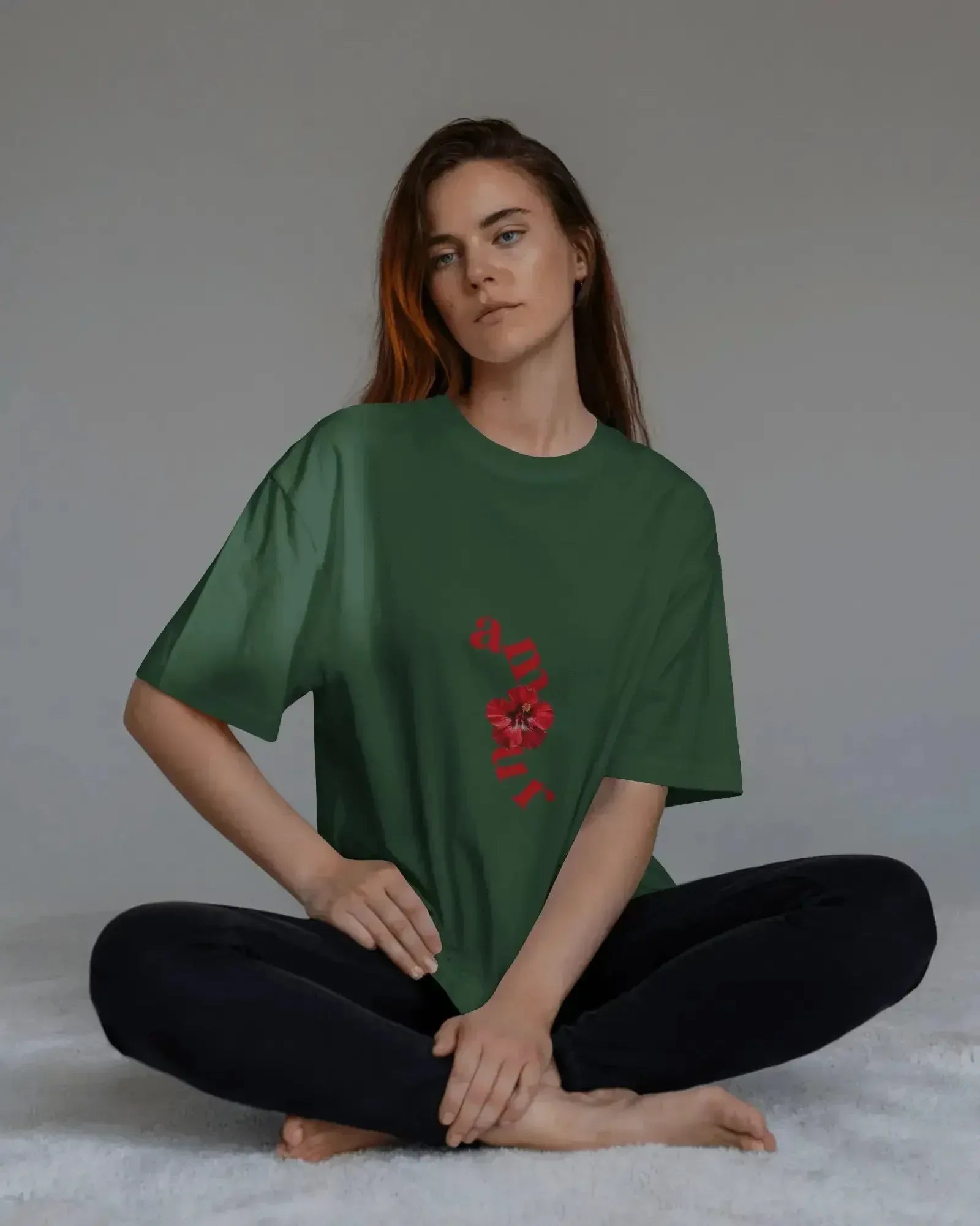 Amour Oversized T Shirt in Bottle Green - Urban Theory
