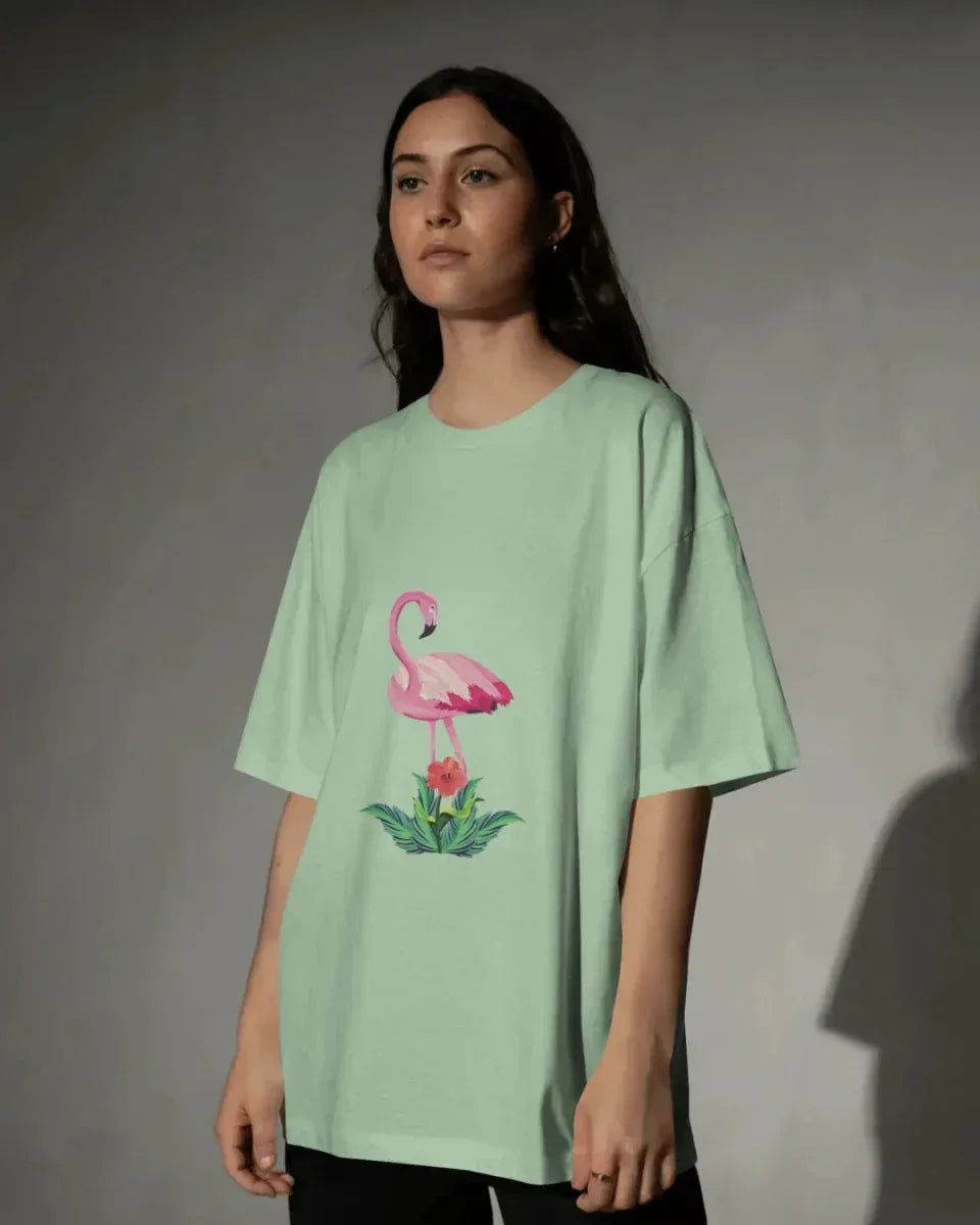 Exquisite Flamingo Affection Oversized Tee - Urban Theory