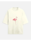 Cream-colored flamingo oversized tshirt with a watercolor-style pink flamingo graphic on the front