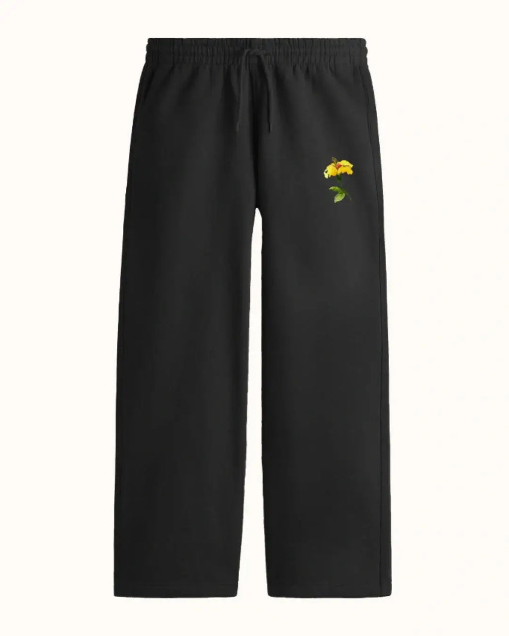 Luxurious embroidered yellow flower - relaxed fit sweatpant - sweatpants